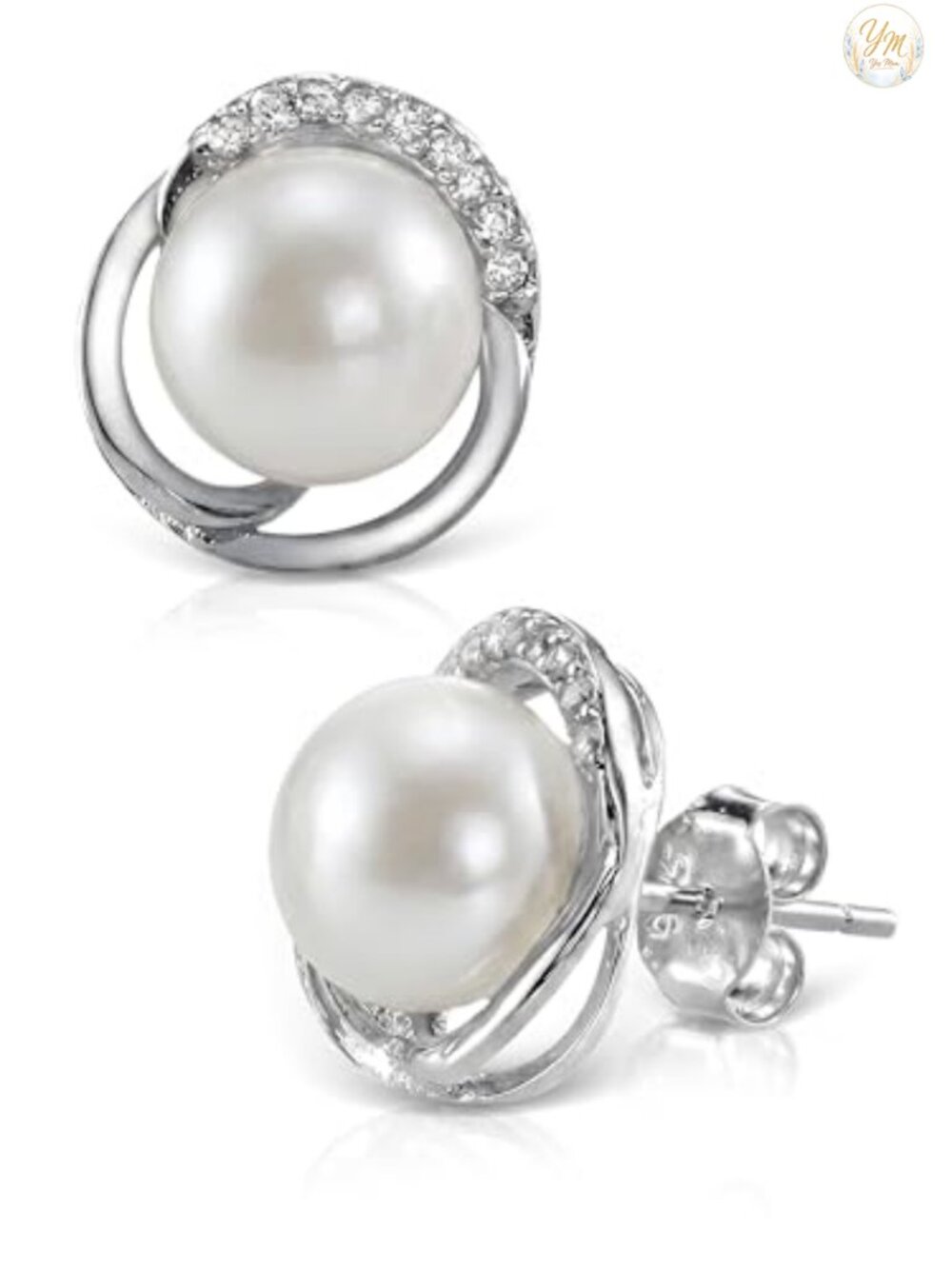Freshwater Cultured Pearl & CZ Drop Earrings Gold Plated Silver Women